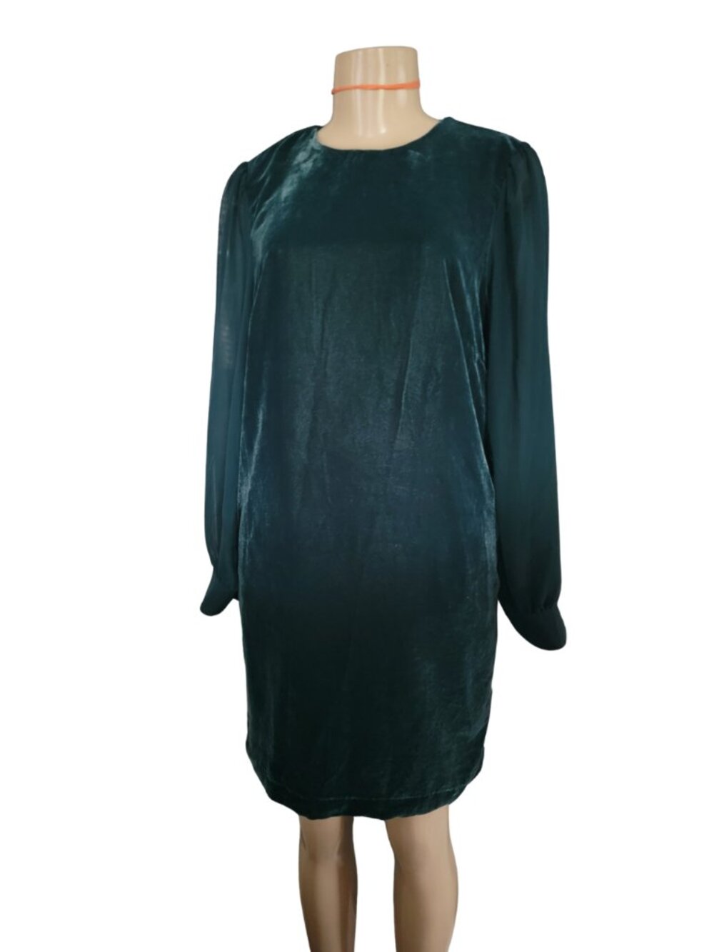 J. Crew Dark Green Velvet Midi Dress Long Sleeve - Picture 2 of 14